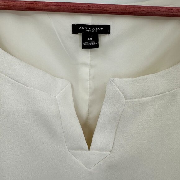 Ann Taylor Dress Size 14 Chevron Print White Blue Shift Drop Waist MOD 70s - Picture 8 of 9